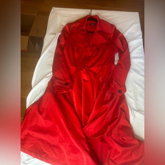 bebe Vibrant Red Long Sleeve trench coat size large elegant date evening - Picture 7 of 8